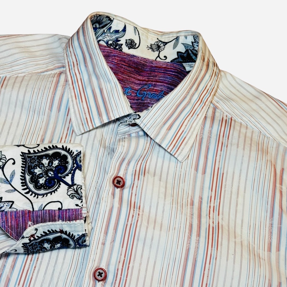 Robert Graham Mens Small Classic Fit Striped Floral Jacquard Button Down‎ Shirt